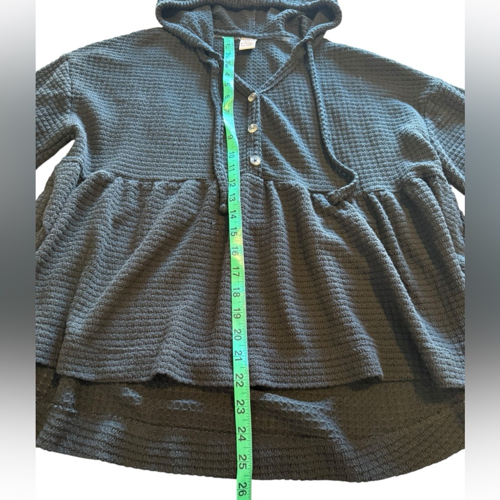 SO Waffle Knit Hoodie Top Women’s Size Large Black Button Pullover - Picture 5 of 9